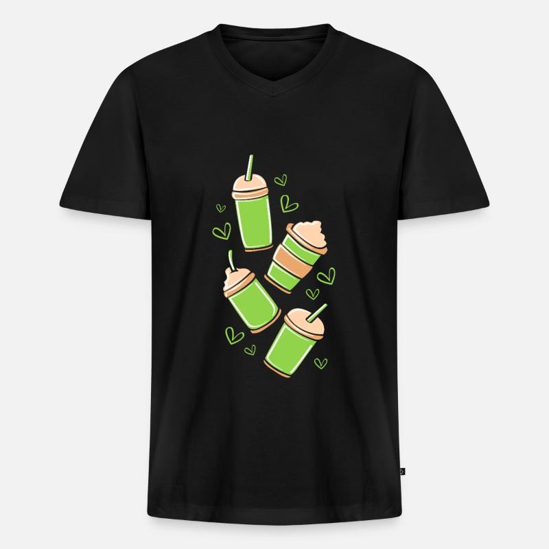 Matcha Tee - Männer Premium Bio T-Shirt mit V-Ausschnitt - Schwarz