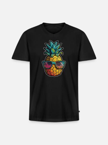 Funny pineapple fruit - Men's Premium Organic T-shirt with V-neck - black
