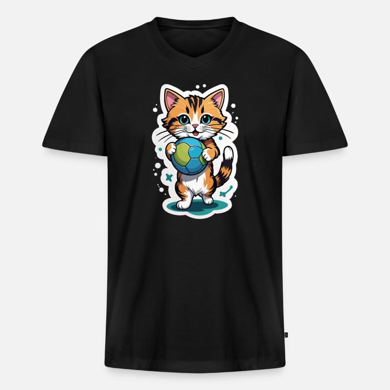 Katzen mit Ball Design - Männer Premium Bio T-Shirt mit V-Ausschnitt - Schwarz