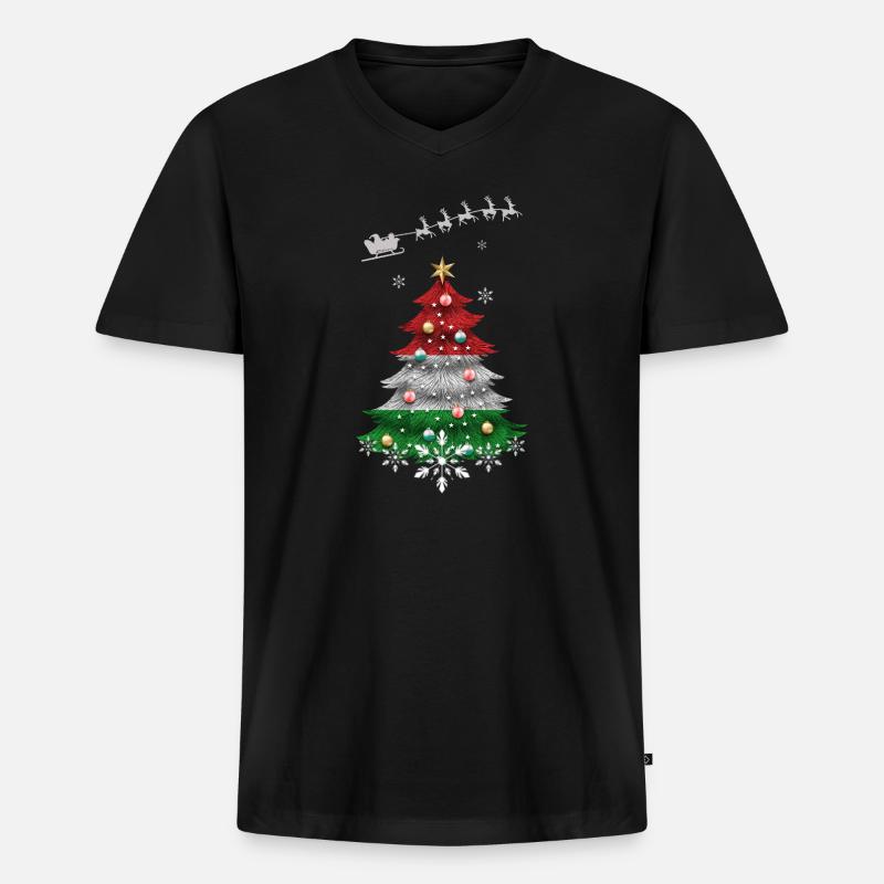 Weihnachtsbaum mit Ungarn Flagge - Männer Premium Bio T-Shirt mit V-Ausschnitt - Schwarz