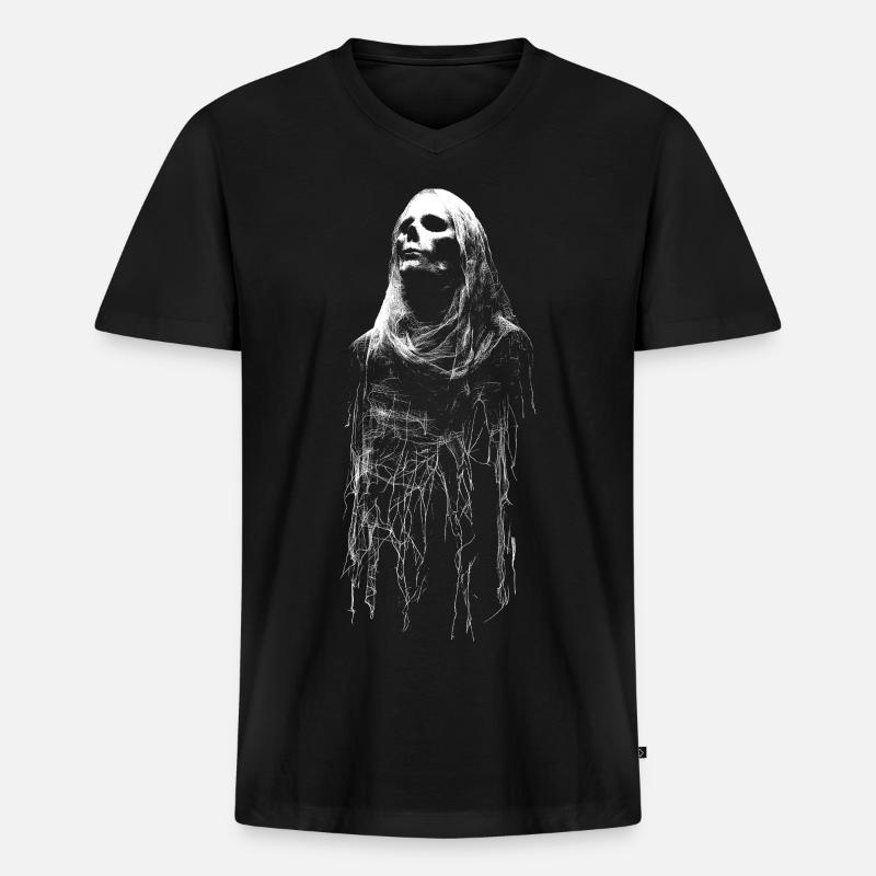 Schleiergeist im Spukgewand - Männer Premium Bio T-Shirt mit V-Ausschnitt - Schwarz