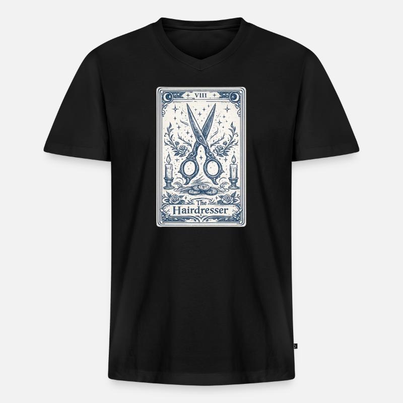 Friseur-Tarotkarten-Illustration - Männer Premium Bio T-Shirt mit V-Ausschnitt - Schwarz
