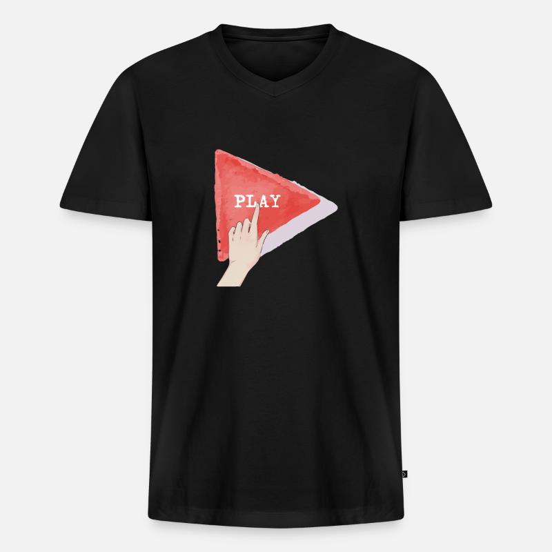 Play Button - Männer Premium Bio T-Shirt mit V-Ausschnitt - Schwarz