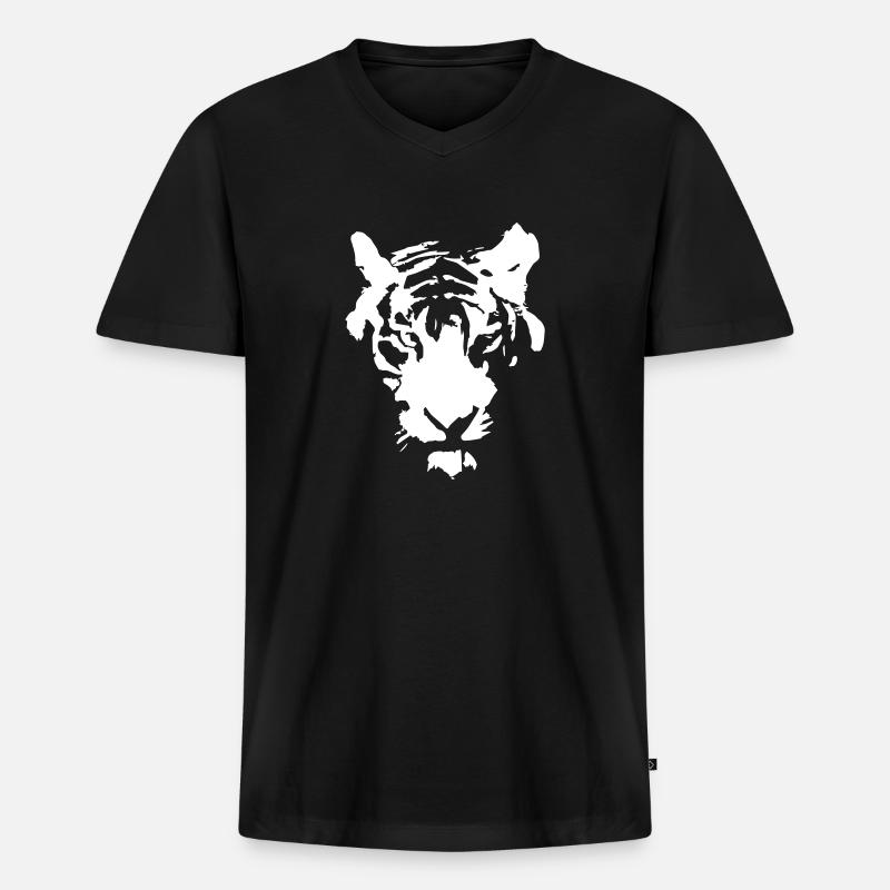 Tiegerkopf - Männer Premium Bio T-Shirt mit V-Ausschnitt - Schwarz