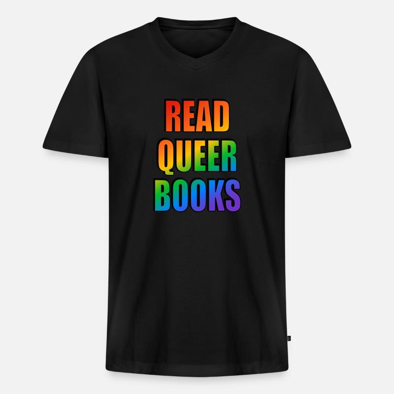Queere Bücher lesen - Männer Premium Bio T-Shirt mit V-Ausschnitt - Schwarz