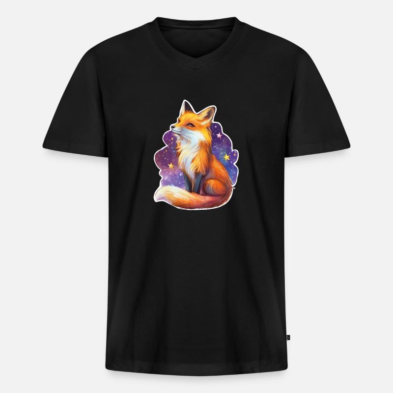 Fuchs und Sternenhimmel - Männer Premium Bio T-Shirt mit V-Ausschnitt - Schwarz