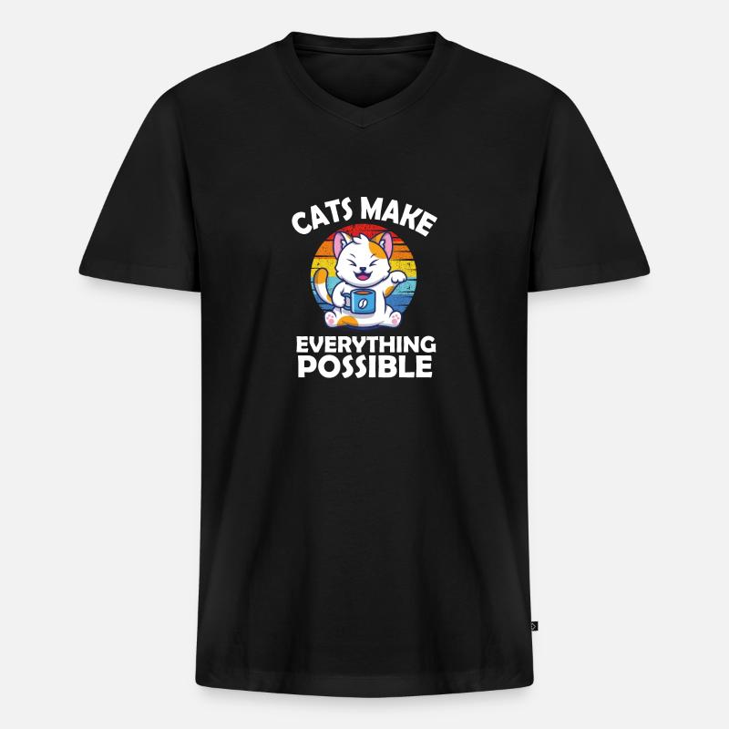 Cats make everything possible - Männer Premium Bio T-Shirt mit V-Ausschnitt - Schwarz