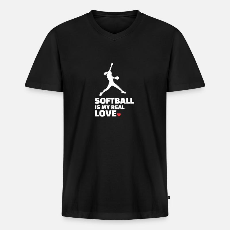 Ich Liebe Softball - Männer Premium Bio T-Shirt mit V-Ausschnitt - Schwarz