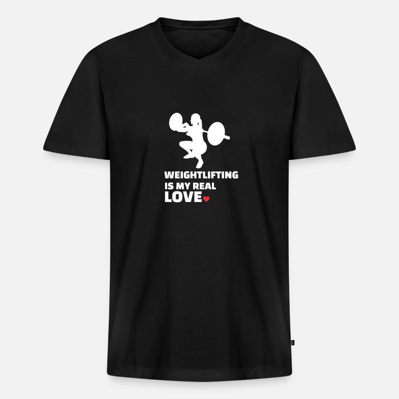 Ich Liebe Gewichtheben - Männer Premium Bio T-Shirt mit V-Ausschnitt - Schwarz