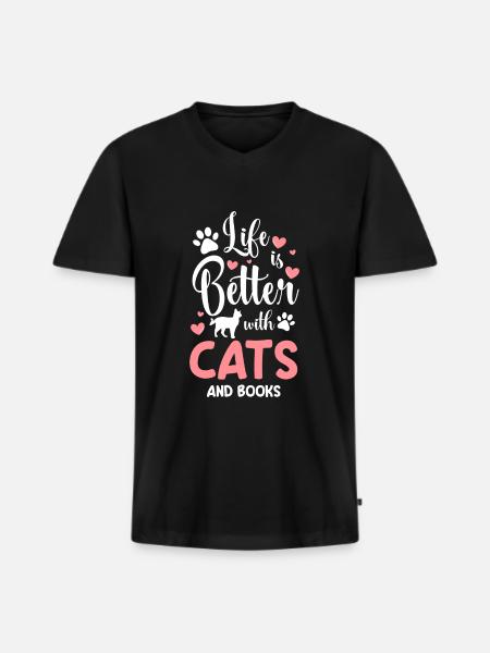 Chats Maîtresse d’animaux - T-shirt encolure en V Premium bio Homme - noir