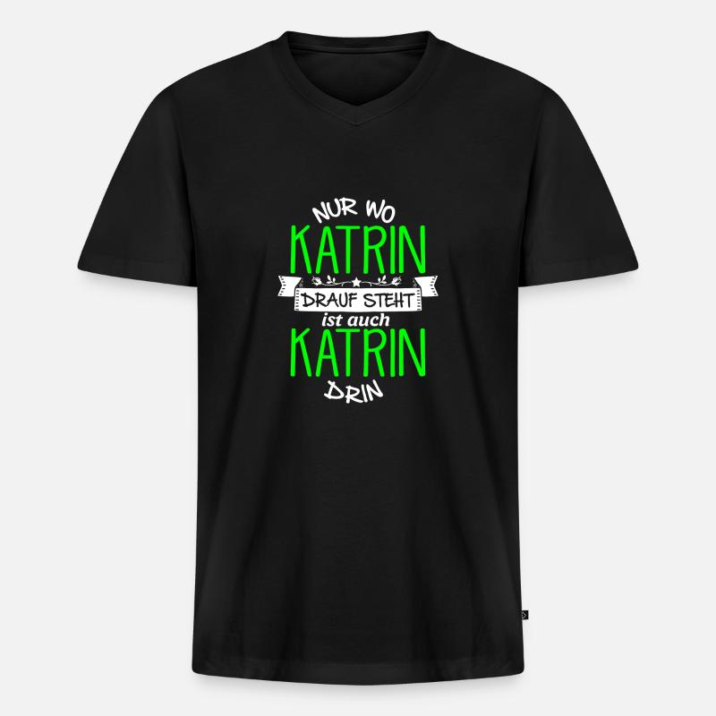 KATRIN die Echte - Männer Premium Bio T-Shirt mit V-Ausschnitt - Schwarz