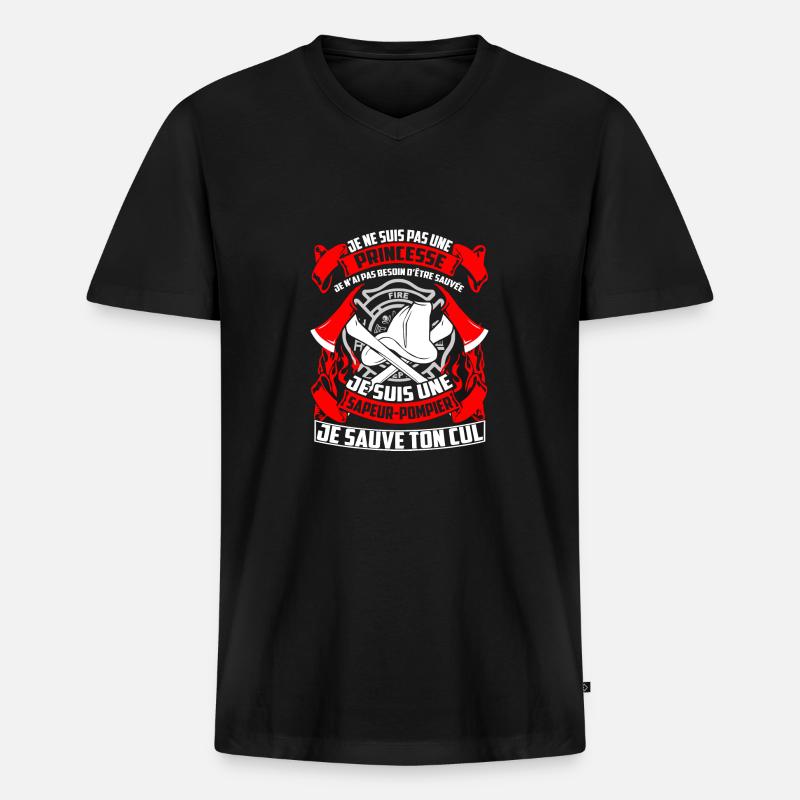 Sapeur Pompier - Princesse - FR - Männer Premium Bio T-Shirt mit V-Ausschnitt - Schwarz