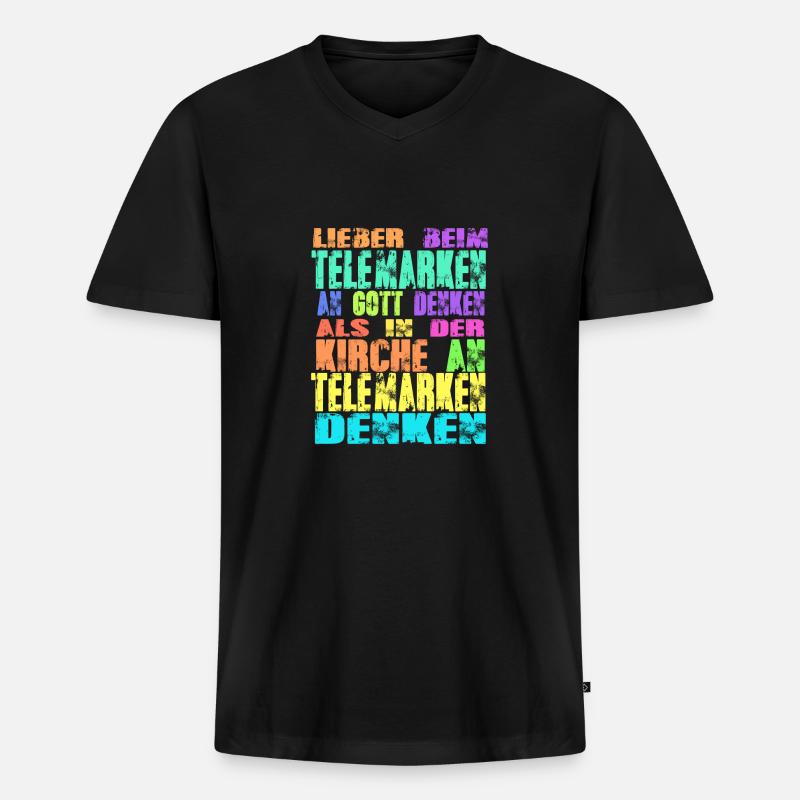 Telemarken Kirche - Männer Premium Bio T-Shirt mit V-Ausschnitt - Schwarz