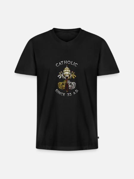 Catholic Since 33 AD - Männer Premium Bio T-Shirt mit V-Ausschnitt - Schwarz