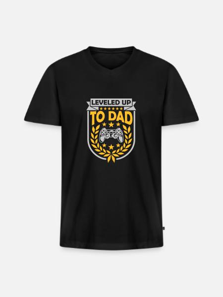 Leveled Up to Dad - Men's Premium Organic T-shirt with V-neck - black
