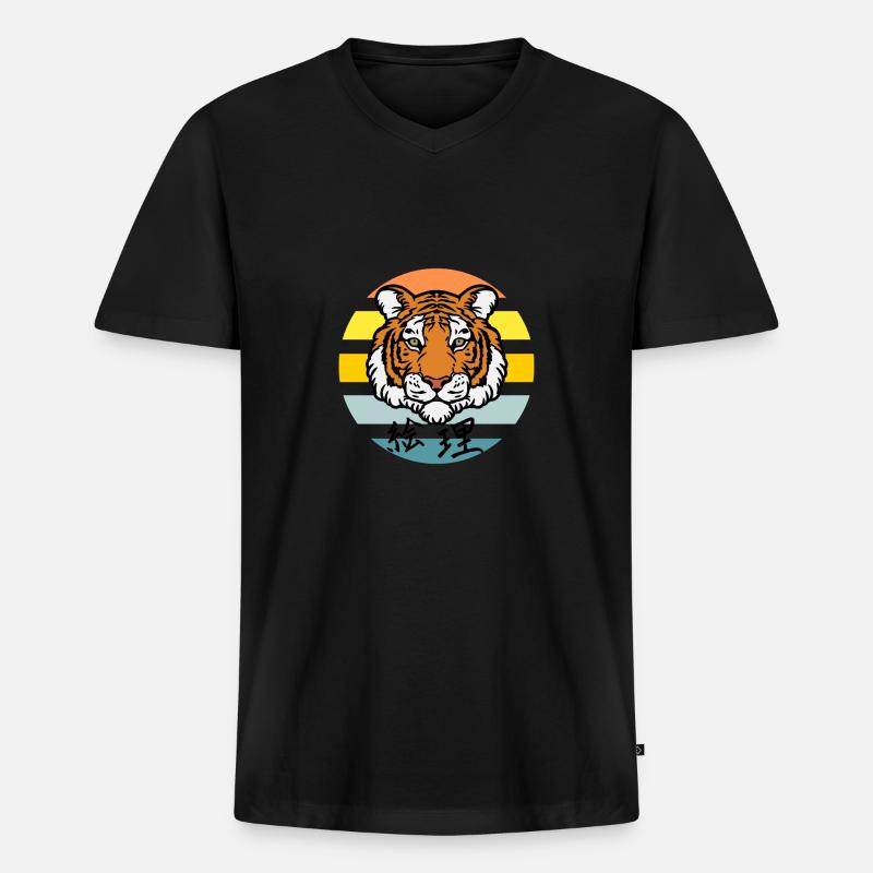 Tiger #4 - Männer Premium Bio T-Shirt mit V-Ausschnitt - Schwarz