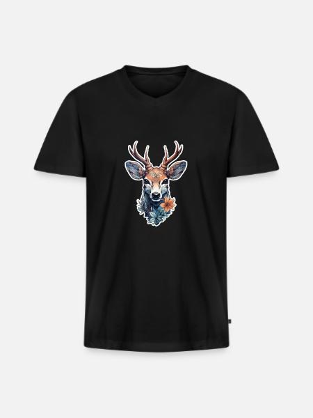 Hirsch jung - Männer Premium Bio T-Shirt mit V-Ausschnitt - Schwarz