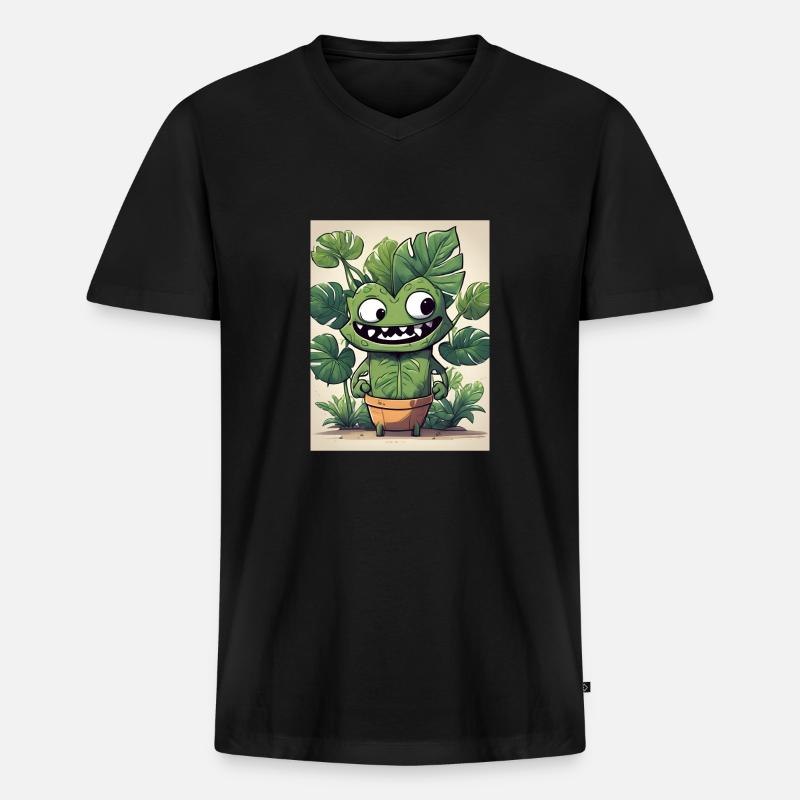 Monastera Blumentopf Buddy - Männer Premium Bio T-Shirt mit V-Ausschnitt - Schwarz