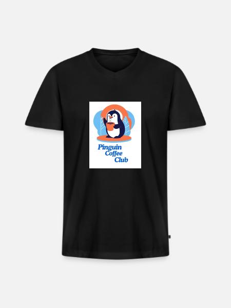 Penguin Coffee Club - Men's Premium Organic T-shirt with V-neck - black