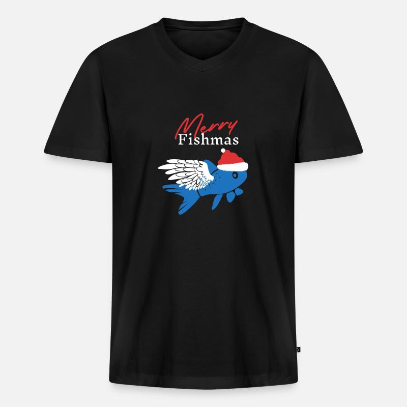 Merry Fishmas - Männer Premium Bio T-Shirt mit V-Ausschnitt - Schwarz