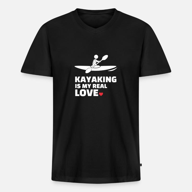 Ich Liebe Kajakfahren - Männer Premium Bio T-Shirt mit V-Ausschnitt - Schwarz