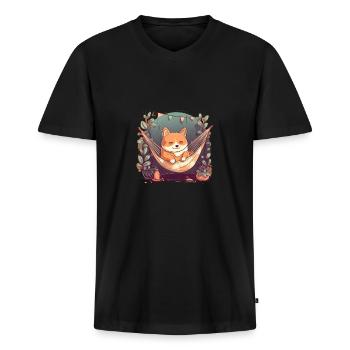 japanisch Hund Shiba Inu Hängematte Auszeit - Männer Premium Bio T-Shirt mit V-Ausschnitt - Schwarz - Vorne - Nico (187cm)