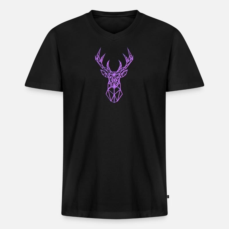 Neon Hirsch Kopf Geweih Pink - Männer Premium Bio T-Shirt mit V-Ausschnitt - Schwarz