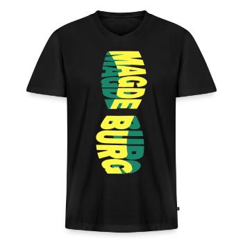 Magdeburg Deutschland Stadt Skyline Schrift Bunt - Männer Premium Bio T-Shirt mit V-Ausschnitt - Schwarz - Vorne - Nico (187cm)