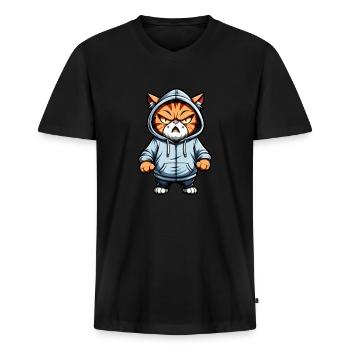 Braune Katze mit Hoodie Dick - Männer Premium Bio T-Shirt mit V-Ausschnitt - Schwarz - Vorne - Nico (187cm)