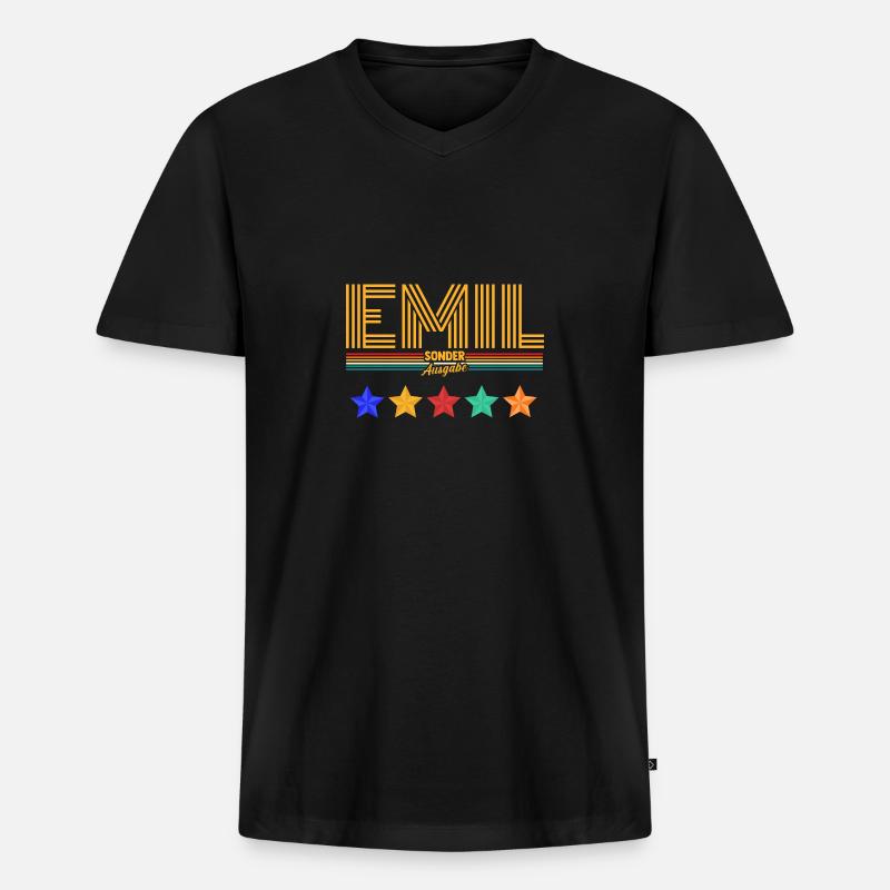 Emil - Männer Premium Bio T-Shirt mit V-Ausschnitt - Schwarz