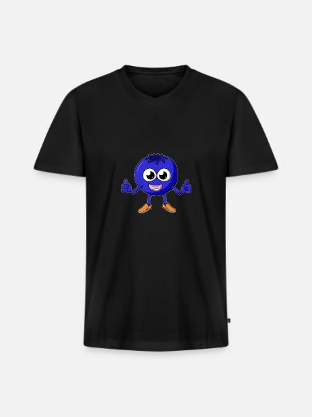 Blaubeere Cartoon - Männer Premium Bio T-Shirt mit V-Ausschnitt - Schwarz