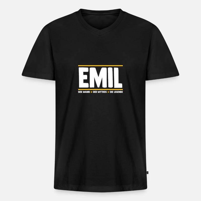 Emil - Männer Premium Bio T-Shirt mit V-Ausschnitt - Schwarz