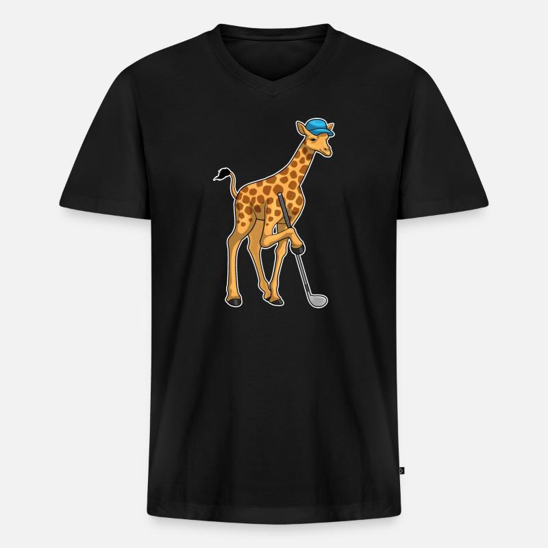 Giraffe Golf Golfschläger - Männer Premium Bio T-Shirt mit V-Ausschnitt - Schwarz