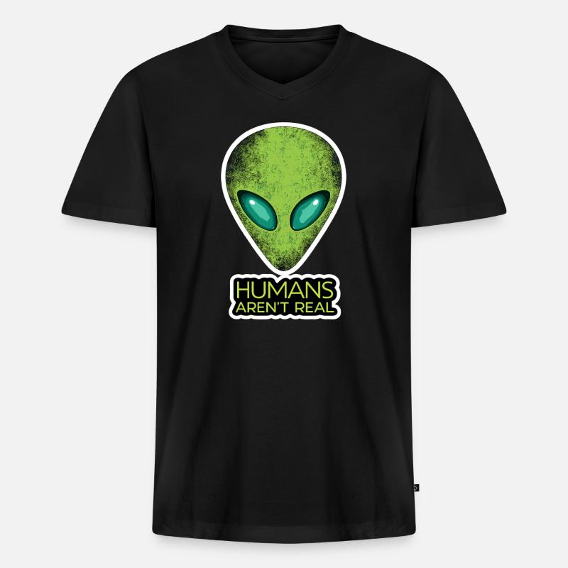 Alien Gesicht Humans Aren't Real - Männer Premium Bio T-Shirt mit V-Ausschnitt - Schwarz
