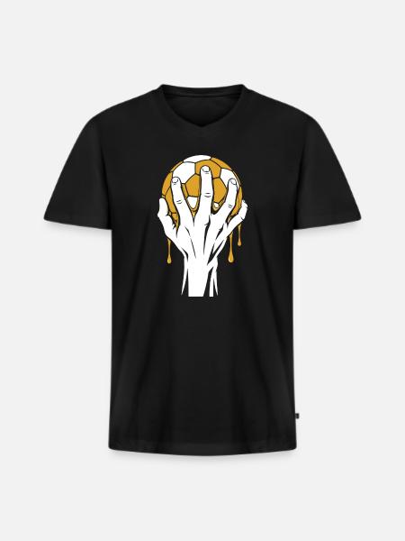 Handball Hand Illustration – Gold & Schwarz - Männer Premium Bio T-Shirt mit V-Ausschnitt - Schwarz