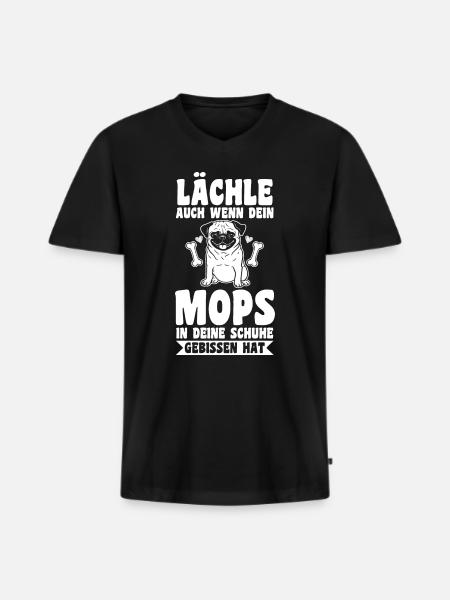 Hund Mops - Männer Premium Bio T-Shirt mit V-Ausschnitt - Schwarz