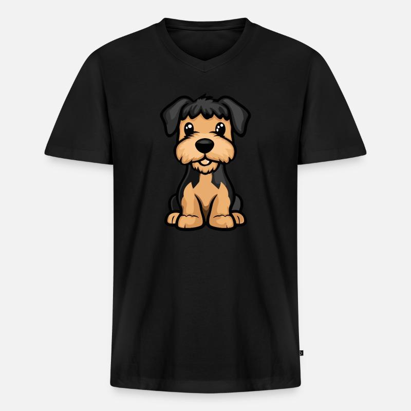 Airedale Terrier Hund Niedlich - Männer Premium Bio T-Shirt mit V-Ausschnitt - Schwarz