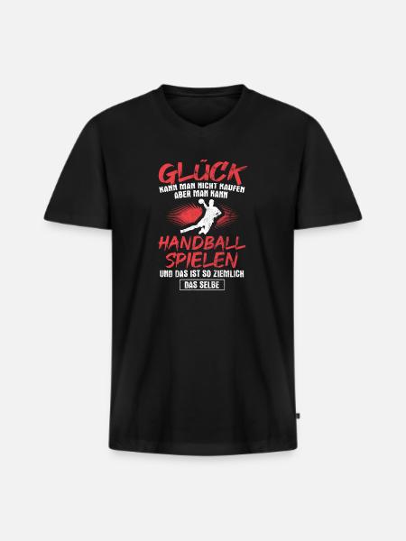 Handball Handballer - Männer Premium Bio T-Shirt mit V-Ausschnitt - Schwarz