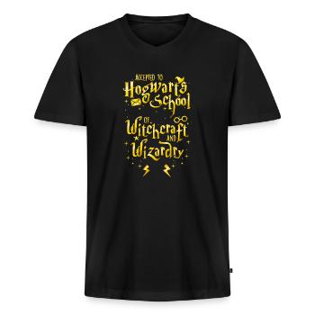 Harry Potter Waiting For My Letter - Männer Premium Bio T-Shirt mit V-Ausschnitt - Schwarz - Vorne - Nico (187cm)
