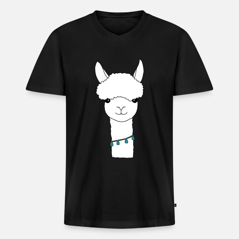 Alpaka - Männer Premium Bio T-Shirt mit V-Ausschnitt - Schwarz