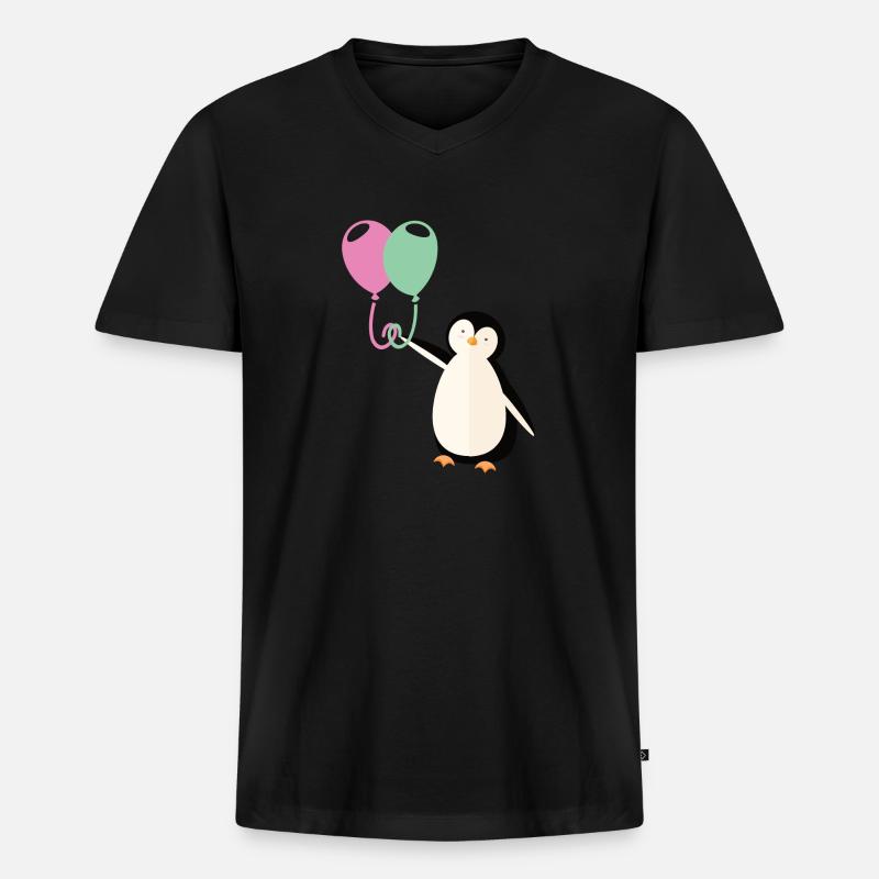 Süßer Pinguin mit Luftballon - Männer Premium Bio T-Shirt mit V-Ausschnitt - Schwarz