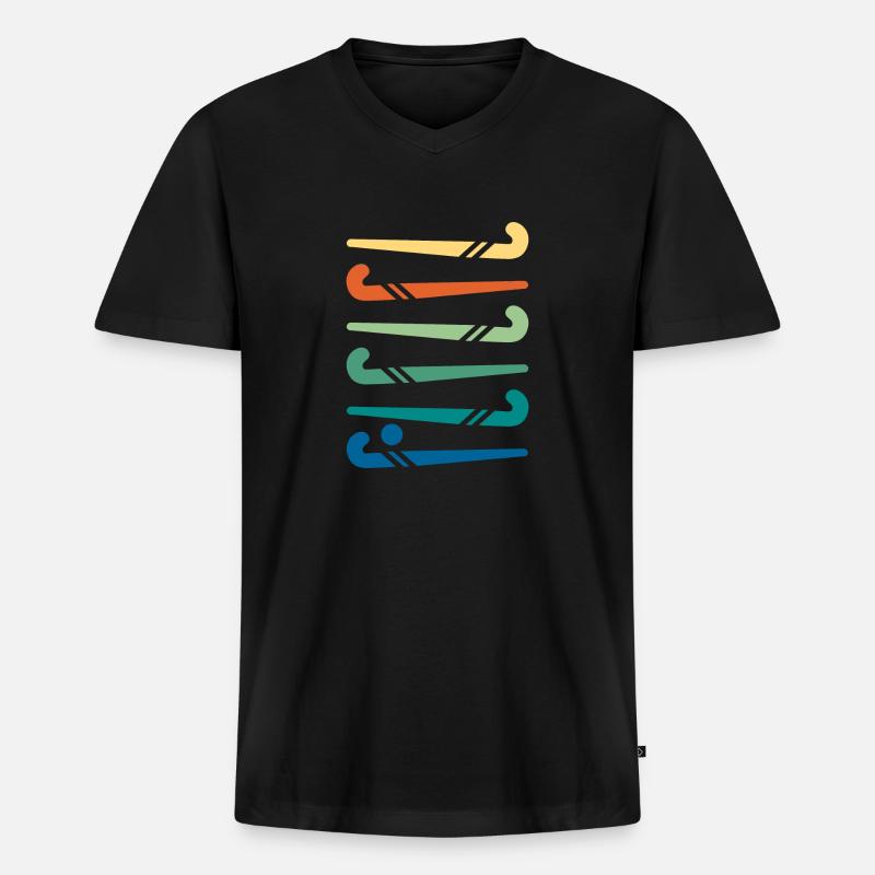 Hockeyschläger bunt - Männer Premium Bio T-Shirt mit V-Ausschnitt - Schwarz