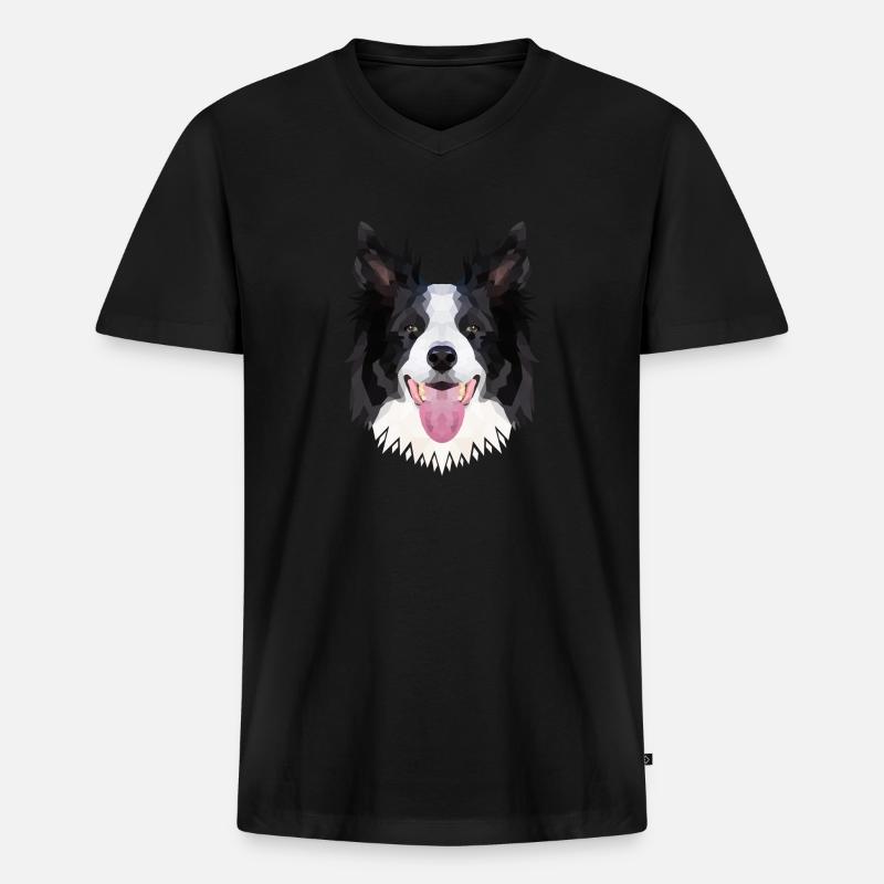 Polyart Border Collie - Männer Premium Bio T-Shirt mit V-Ausschnitt - Schwarz