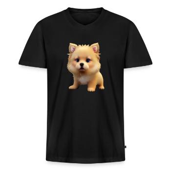 Eurasier Hund - Eurasier - Männer Premium Bio T-Shirt mit V-Ausschnitt - Schwarz - Vorne - Nico (187cm)
