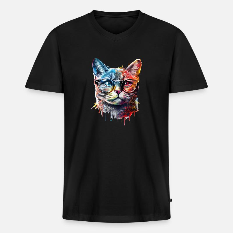 Süße bunte Katze - Männer Premium Bio T-Shirt mit V-Ausschnitt - Schwarz