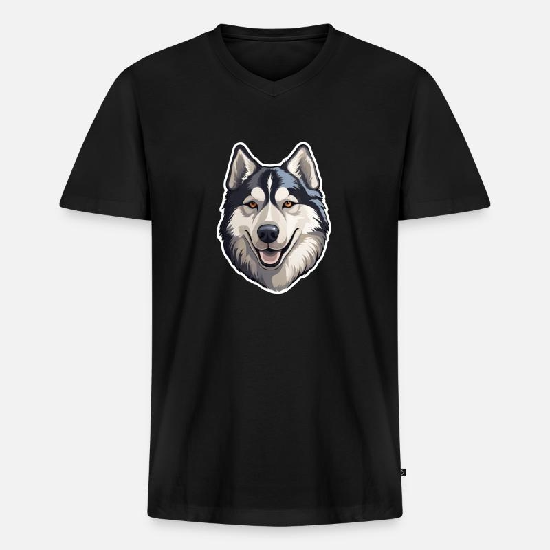 Siberian Husky - Männer Premium Bio T-Shirt mit V-Ausschnitt - Schwarz