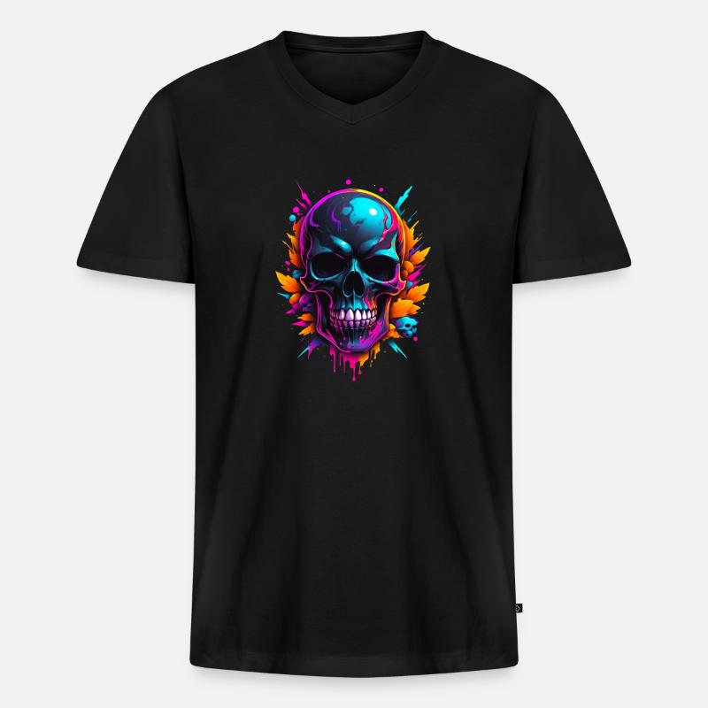Skull - Männer Premium Bio T-Shirt mit V-Ausschnitt - Schwarz