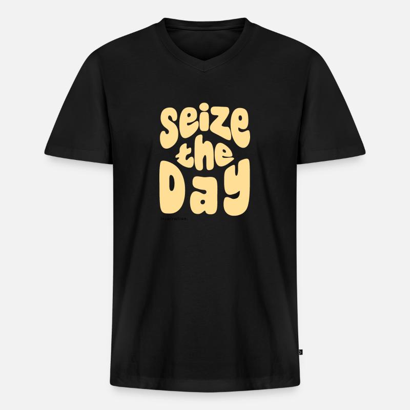 Sieze the day - Männer Premium Bio T-Shirt mit V-Ausschnitt - Schwarz