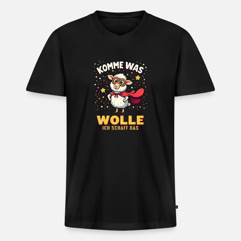 Komme was wolle - Karneval Schaf - Männer Premium Bio T-Shirt mit V-Ausschnitt - Schwarz