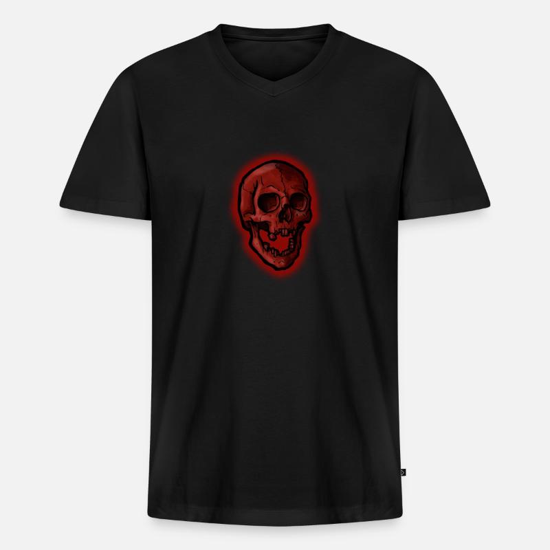 Schädel rot - Männer Premium Bio T-Shirt mit V-Ausschnitt - Schwarz